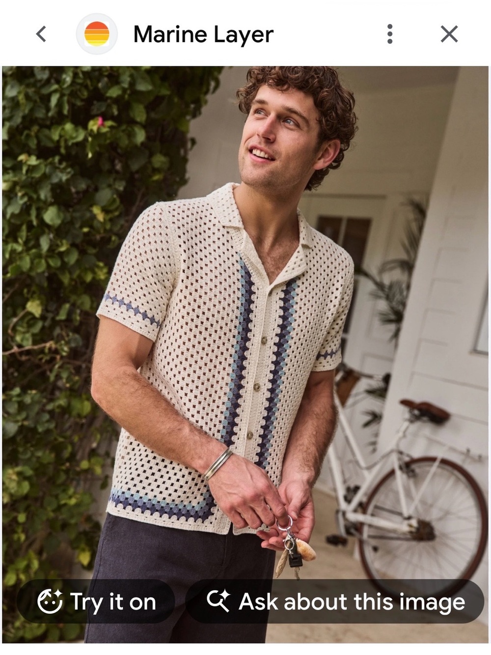 NWT Marine Layer Archive Ace Crochet Resort  Shirt NWT XL Natural Border
